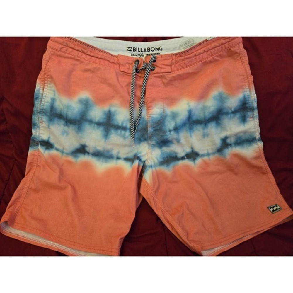 Billabong Men's S Orange Blue Tie-Dye Lo Tides Board Shorts